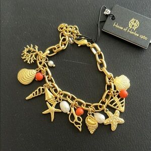 House of Harlow 1960 Gold and Red Charm Bracelet